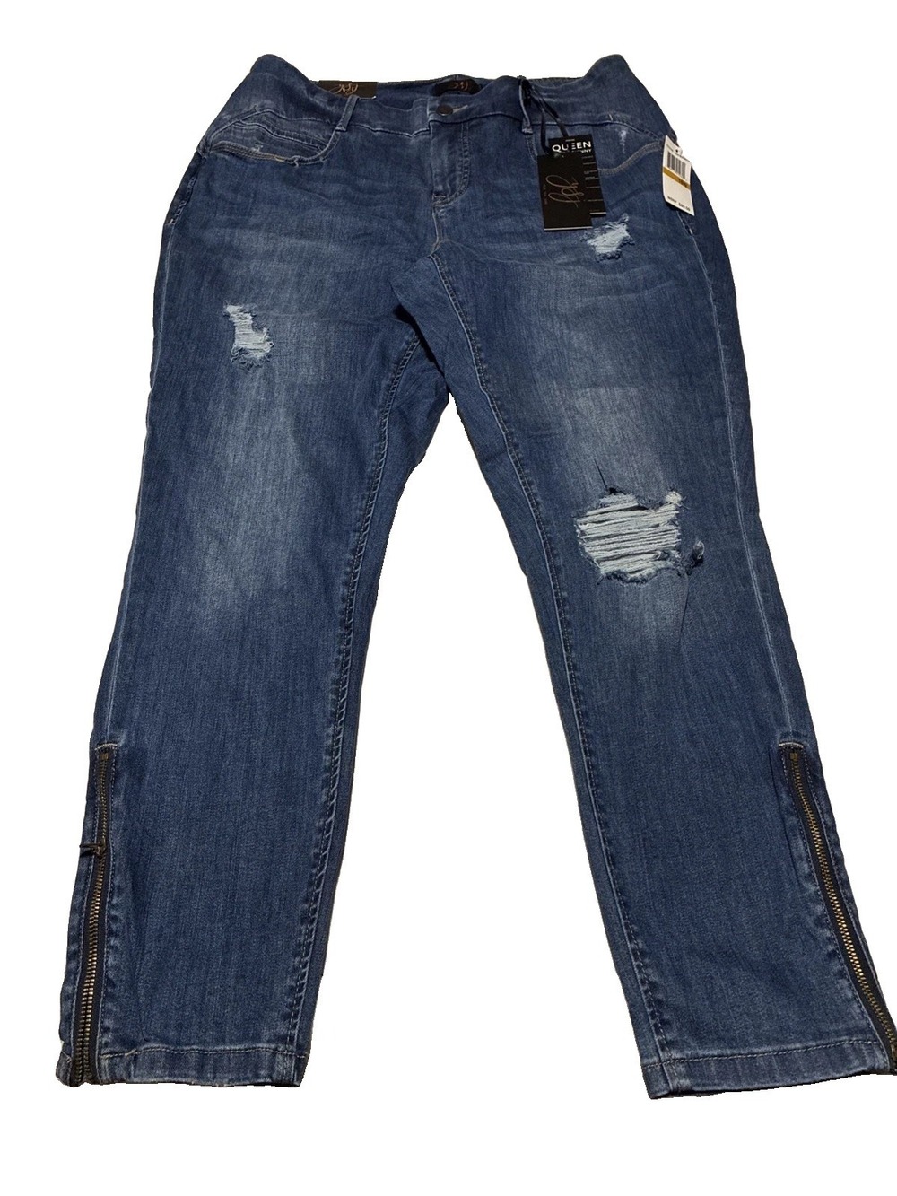 YSJ Queen Ankle Skinny Jeans Denim Distressed Rhinestone Zipper Ankle 16W NWT